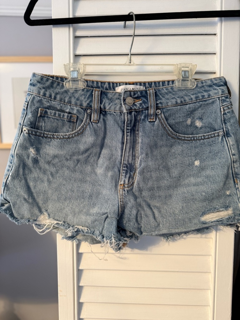 Dynamite Light Wash Distressed Denim Shorts